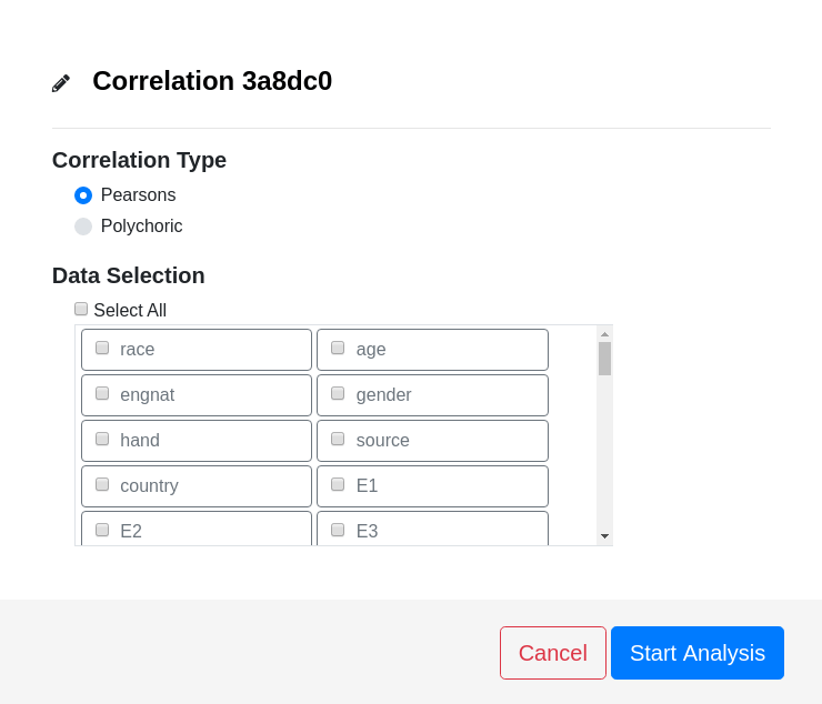 Correlation Coefficient Options